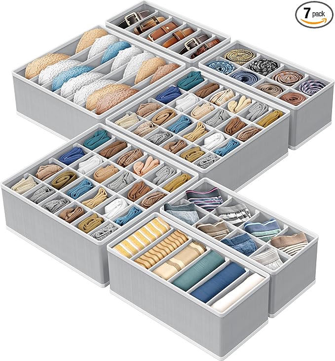 SIMPLE HOUSEWARE Closet Underwear Organizer Drawer Divider Assorted 7 Pieces, Gray