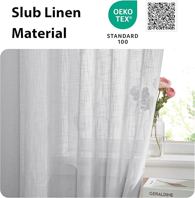 NICETOWN Sidelight Curtain for Light Filtering Linen Window Sheer Curtains for French Fron Door with Tieback, Temporary Door Window Shade for Entryway Doorway,1 PC, 26x80, Light Grey