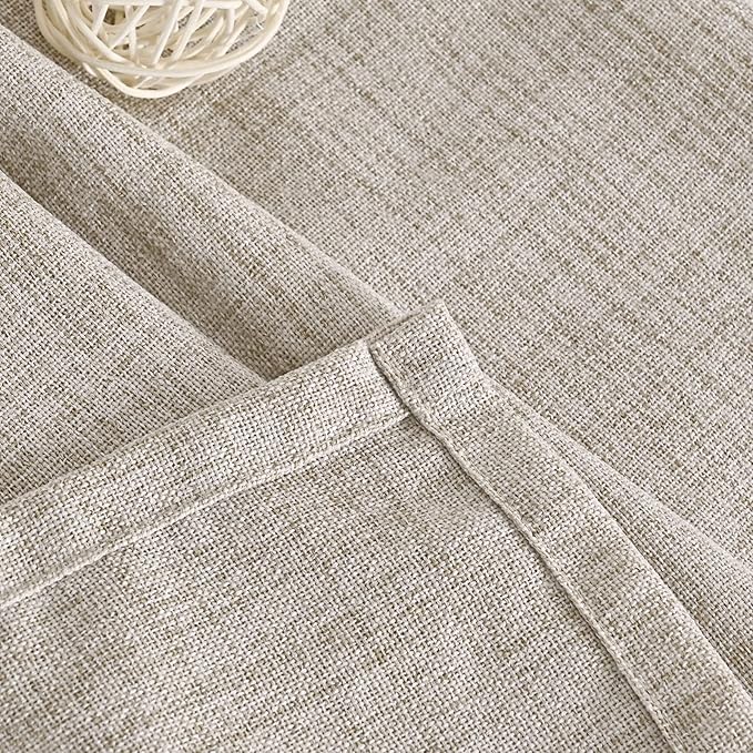 YoungsTex Short Linen Curtains 54 Inches Long for Living Room, Light Filtering Rod Pocket Burlap Textured Window Drapes with Back Tab for Kitchen Bedroom Bathroom Rustic, 52 X 54 Inch, 2 Panels