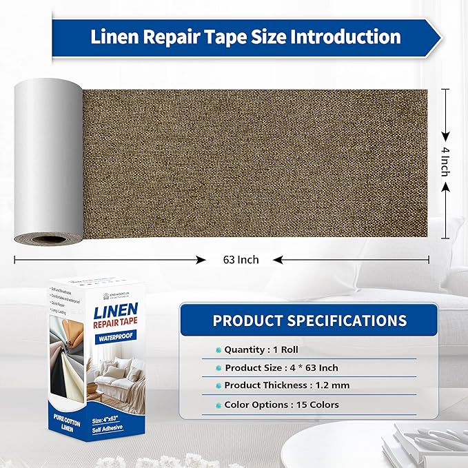 KING MOUNTAIN Linen Repair Patches, Self-Adhesive Fabric Patches, 4 X 63 inch Extra Size, Multi Color, Can be Used for Sofa Repair and Linen Clothes Repair (Dark Brown2.0)