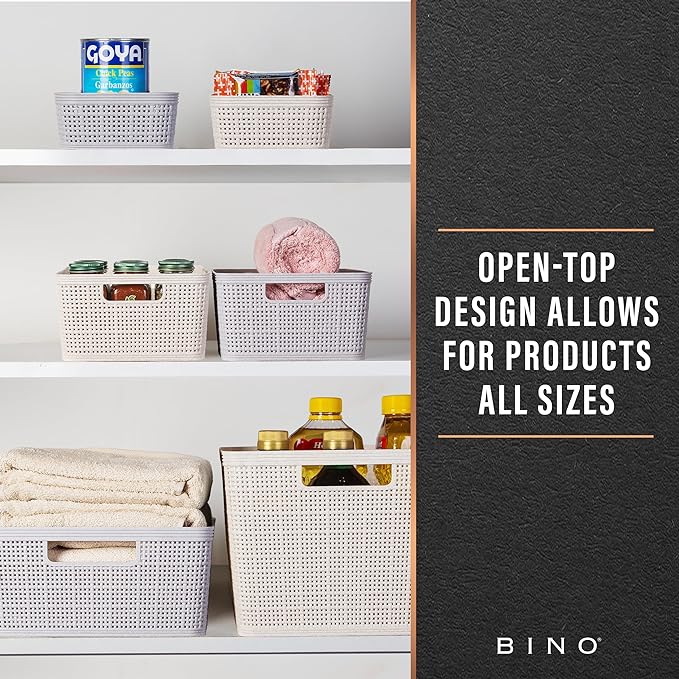 BINO - Woven Plastic Basket, Medium (Natural), 4-Pack, The Jute Collection, Home Organization, Space-Saving Storage, Stylish Design, Jute Basket