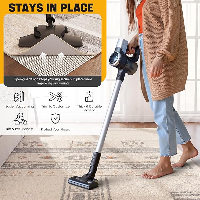 Non-Slip Rug Pad Gripper 8x11 Feet, Anti Skid Mat for Under Area Rugs, Keeps Rugs in Position and Safe, Thick Cushioned Carpet Pad for Hardwood Floors Protection
