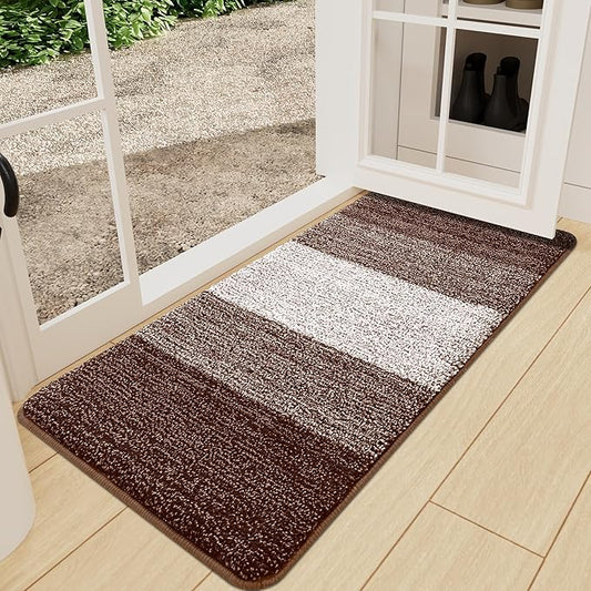Kitinjoy Indoor Outdoor Door Mat, 59x24 Non-Slip Absorbent Dirt Trapper, Low-Profile Washable Inside Entrance Front Floor Mat, Sturdy Soft Entry Doormats for Entryway, Brown