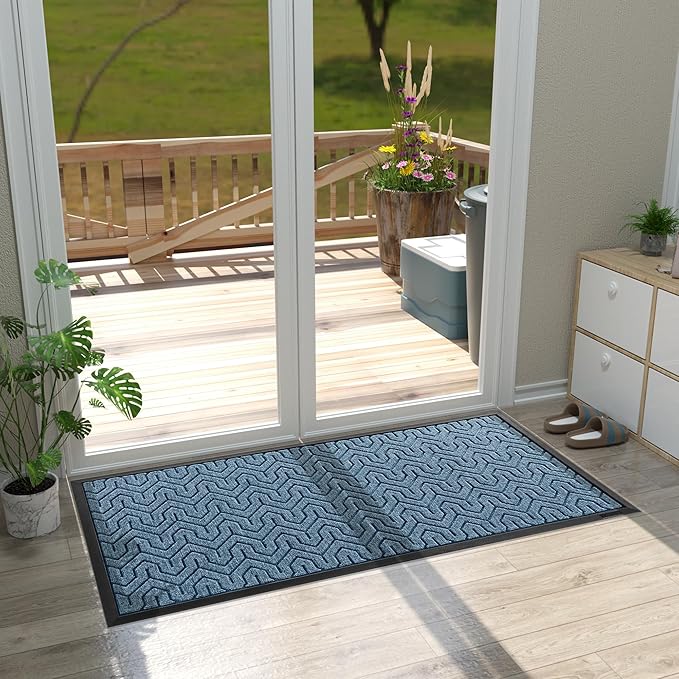 Yimobra Large Door Mat Outside Entrance 47x24, Waterproof Heavy Duty Outdoor Mats for Front Door, Non Slip Rubber Entry Mat for Garage Patio, Easy Clean, Mix Blue
