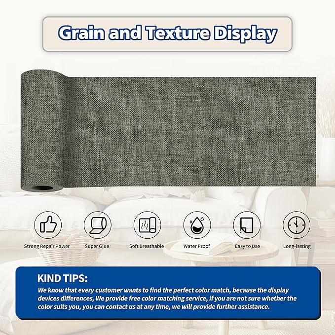 KING MOUNTAIN Linen Repair Patches, Self-Adhesive Fabric Patches, 4 X 63 inch Extra Size, Multi Color, Can be Used for Sofa Repair and Linen Clothes Repair (Dark Grey 1.0)