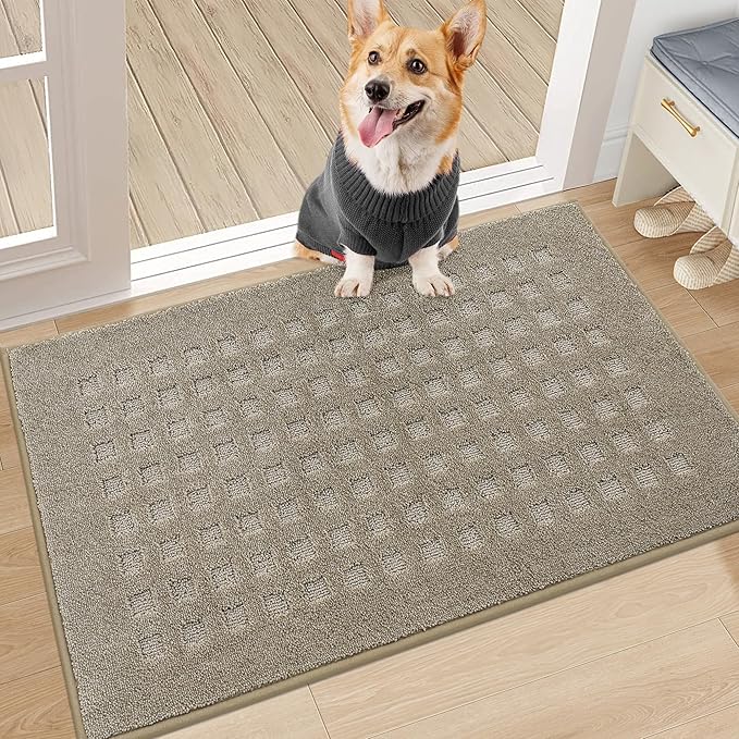 BEQHAUSE Waffle Door Mats Indoor 20"x32", Dog Mat for Muddy Paws Absorbent and Dirt Resist Floor Mats Non-Slip Washable Rugs for Entryway, Welcome Mat for Front Back Door, Muddy Wet Shoes, Beige
