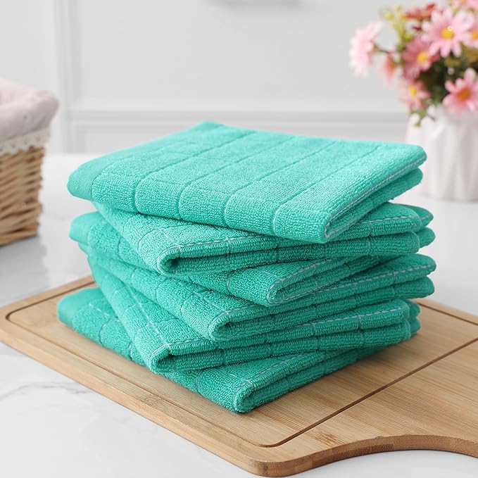 Homaxy 100% Cotton Terry Kitchen Dish Cloths, Ultra Soft and Absorbent Dish Towels for Kitchen, Suitable for Drying and Washing Dishes, 12 Pack, 12 x 12 Inches, Turquoise