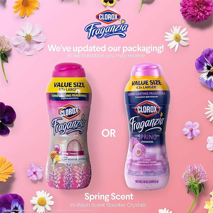 Clorox Fraganzia Laundry Scent Booster Crystals in Spring Scent - Scented In-Wash Freshener Beads for Fresh, Clean, Great Smelling Clothes and Linens, 70 Oz