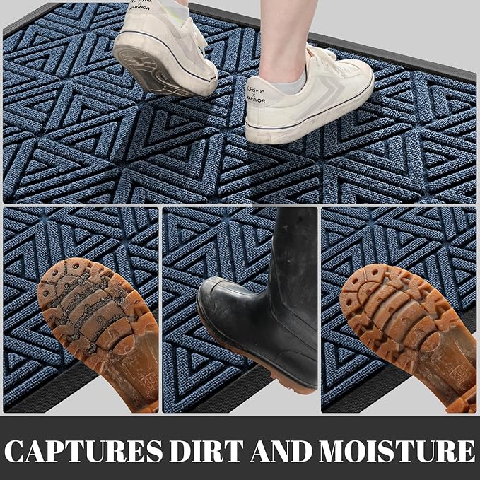 Yimobra Extra Large Door Mat 60x32, All-Weather Waterproof Non-Slip Welcome Matt Outdoor, Heavy Duty Non Slip Doormat for Entryway for Patio and Garage Indoor, Easy Clean, Blue