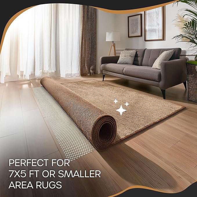 Nevlers 5'x7' White Anti Slip Rug Mat Non Skid Design | PVC Non Slip Rug Pads | Customizable Open Weave Rug Pad for Hardwood Floors