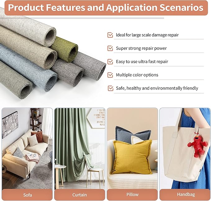 Fine Linen Repair Patches, Self-Adhesive Linen Fabric Patches, 12X40 inch Extra Size, Multi Color, Can be Used for Linen Sofa Repair and Linen Clothes Repair (12" x 40", Off White)
