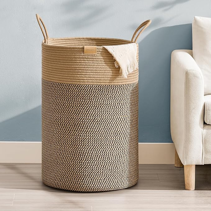 Laundry Hamper 75L,Large Laundry Basket for Clothes,Decorative Storage Basket for Blankets,Cotton Rope Woven basket for bedroom,Dark Brown