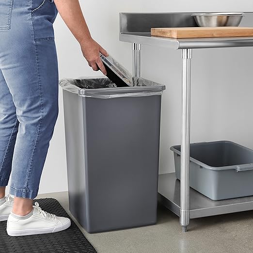Amazon Basics Square Waste Container Open Top Wastebasket, Plastic Bins, 25 gallons, Grey, (Pack of 2)