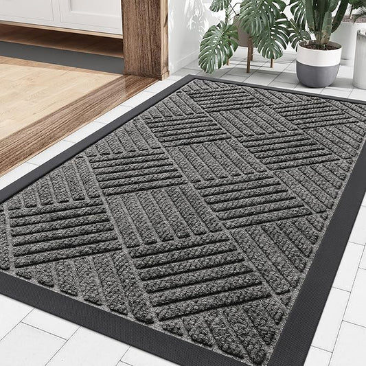 Smiry Front Door Mat Outside Entrance, Heavy Duty Outdoor Indoor Natural Rubber Doormat, Non Slip, Trap Dirt and Moisture, Easy Clean, Low Profile Patio Porch Entryway Mat, 29.5x17, Mix Black