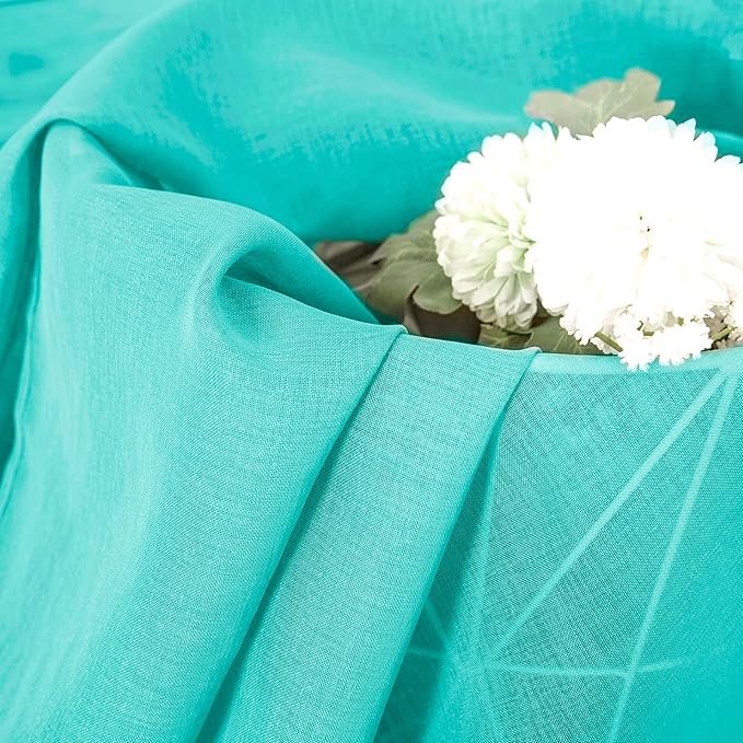 Tollpiz Short Sheer Curtain Linen Textured Living Room Curtains Sheer Light Filtering Rod Pocket Voile Curtain for Bedroom, 42 x 54 inches Long, Aqua Blue, Set of 2 Panels