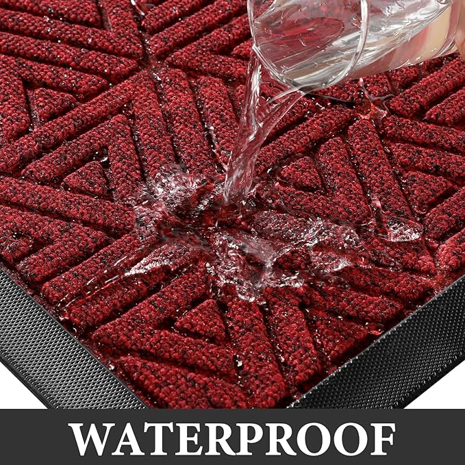 Yimobra Outdoor Mats for Front Door 29.5x17, All-Weather Waterproof Non-Slip Outdoor Door Mat Outside Eentrance, Garage/Patio Entryway Indoor Doormat, Easy Clean, Black Red