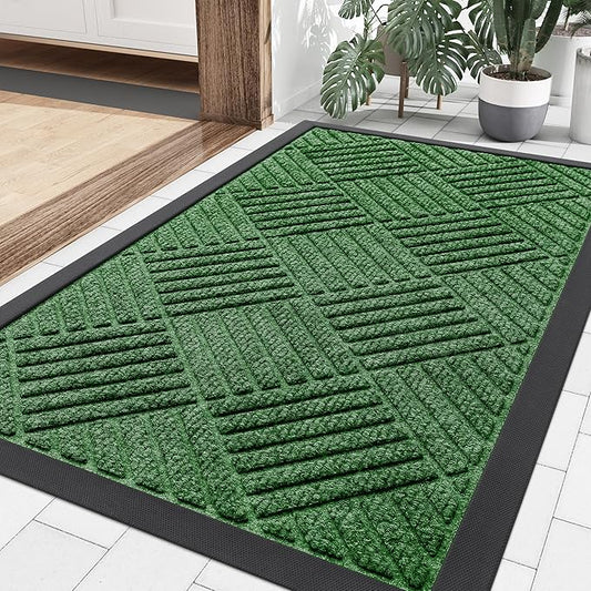 Smiry Front Door Mat Outside Entrance, Heavy Duty Outdoor Indoor Natural Rubber Doormat, Non Slip, Trap Dirt and Moisture, Easy Clean, Low Profile Patio Porch Entryway Mat, 29.5x17, Green