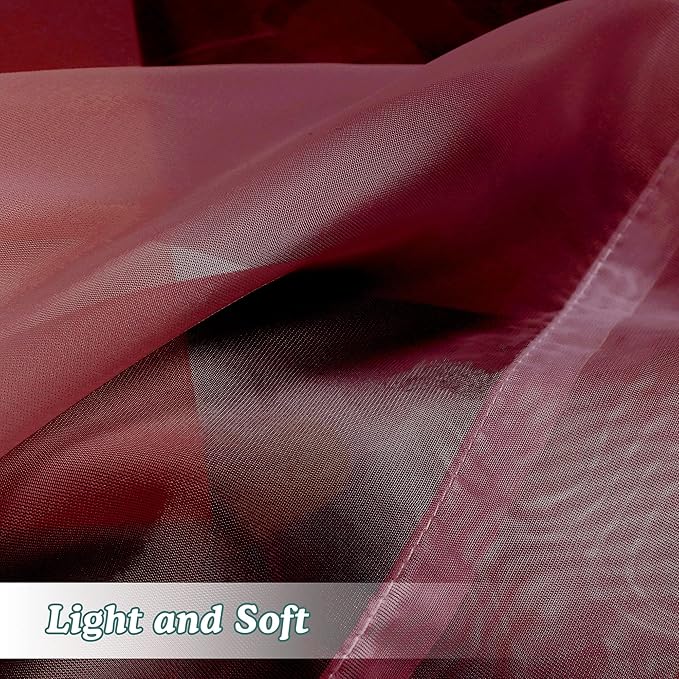 Chyhomenyc Short Sheer Curtains 45 Inches Length 2 Pieces, Light Filtering Soft Voile Curtains Drapes for Half Window/Bedroom/Bathroom/Living Room, Burgundy