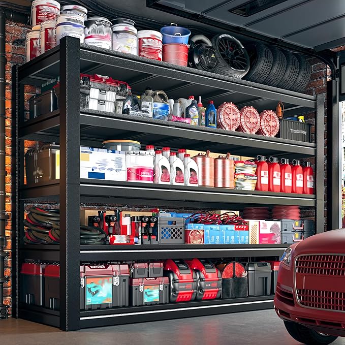 3125LBS Storage Shelves, 60.1" W Garage Shelving Heavy Duty, Adjustable Metal Shelving Unit, Storage Rack for Garage, Basement, Warehouse with Tool-Free Installation, 60.1" W x 24" D x 72.1" H