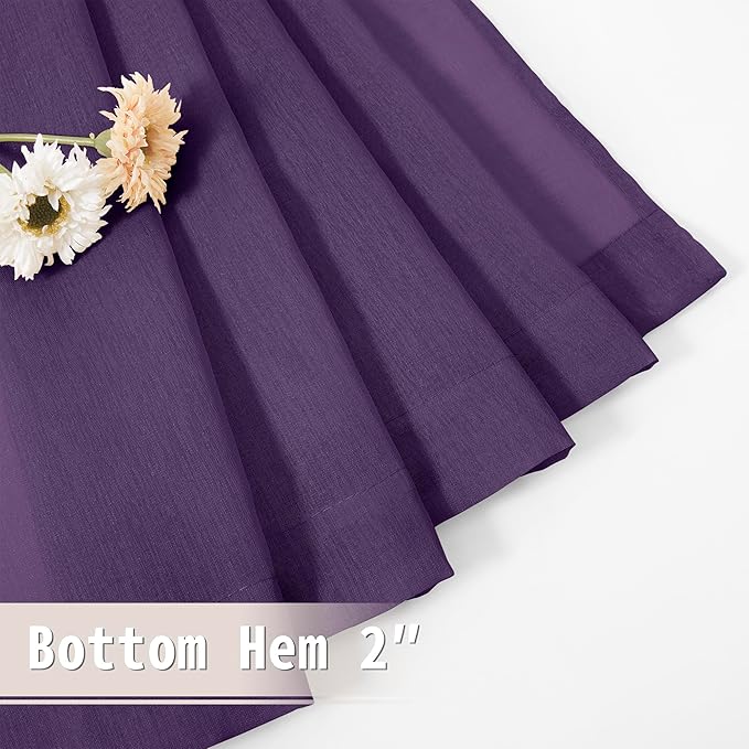 Tollpiz Short Sheer Door Curtains Closet Linen Textured Curtains Sheer Doorway Light Filtering Voile Patio Glass Doors Rod Pocket Curtain French Door, 54 x 40 inches Long, Royal Purple, Set of 1 Panel