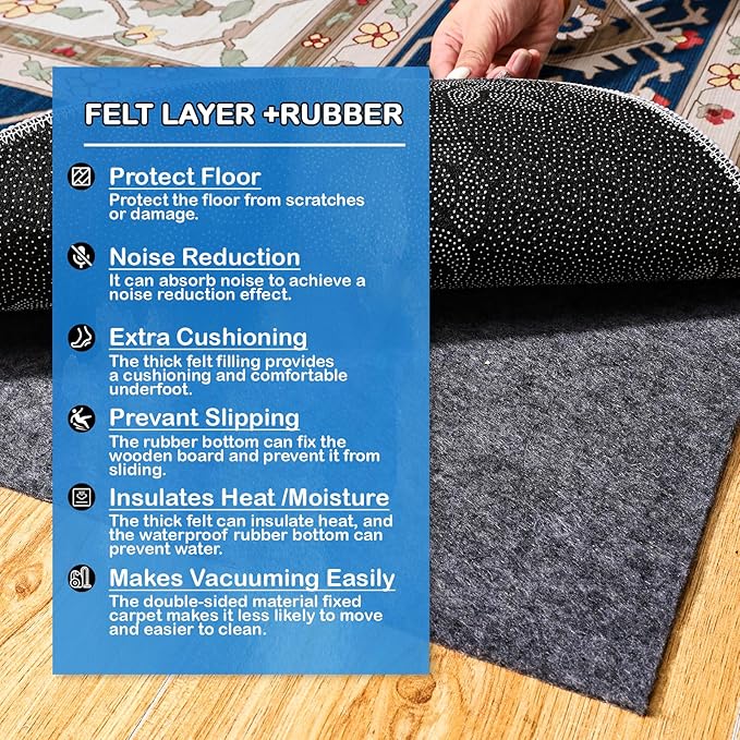 Non-Slip Rug Pads 7 x 10ft, 100% Waterproof Extra Large Area Rugs Non Skid Rug Pad for All Floors and Finishes Durable Hardwood Floor Protective Felt Keeps Rugs in Place, Safe and Secure