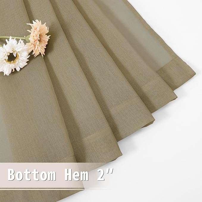 Tollpiz Sheer Door Curtains Closet Linen Textured Curtain Sheers Doorway Light Filtering Voile French Door Rod Pocket Curtains Patio Glass Door, 54 x 63 inches Long, Taos Taupe, Set of 1 Panel