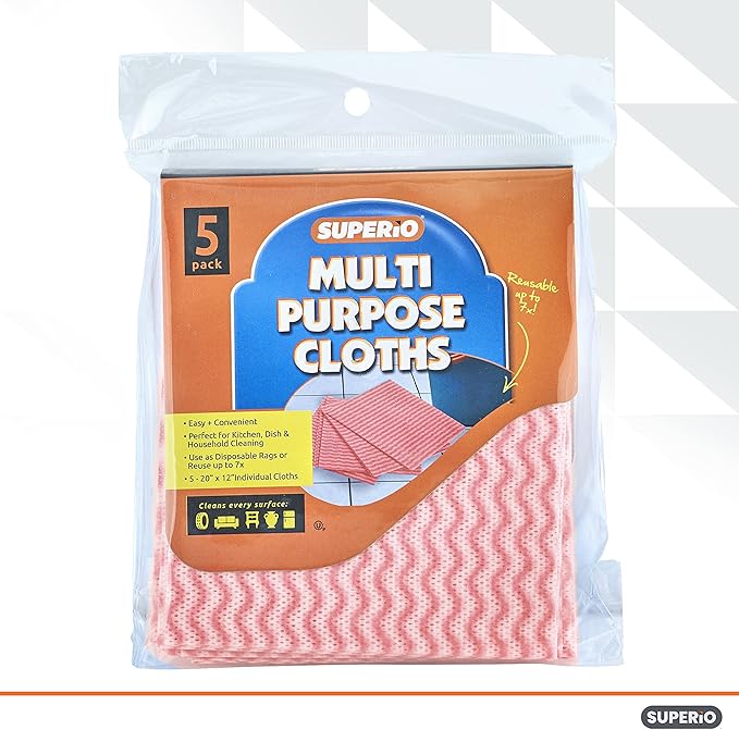 Superio Handy Wipes For Kitchen - Red Reusable Multi-Purpose Heavy-Duty Cleaning cloth for house, Bathroom, and office. Disposable Dish Towel (10)