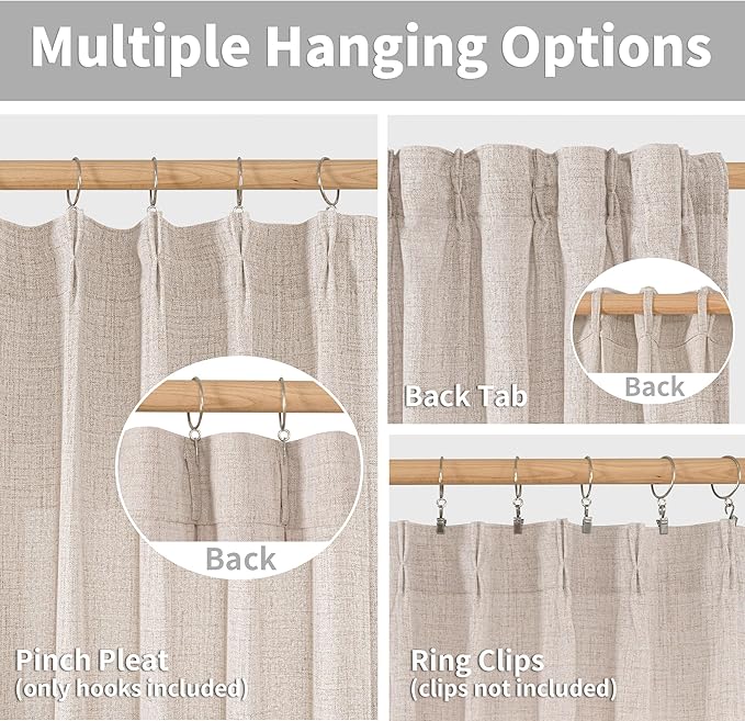 YoungsTex Natural Linen Curtains 72 Inch Length for Living Room Pinch Pleated Light Filtering Textured Window Drapes for Bedroom Home Office Privacy Back Tab, 2 Panels, 40 X 72 Inch