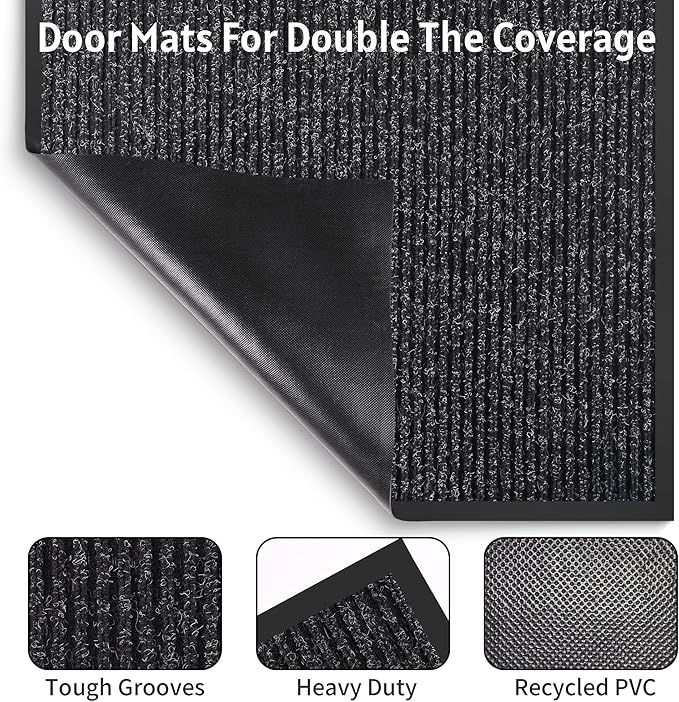 Front Door Mat Indoor Outdoor Entrance, 30" x 60" Dirt Resistant and Absorbent Door Mat, TPR Backing Non-Slip Doormats, Easy to Clean, Low Profile Welcome Floor Mat for Outside Entry