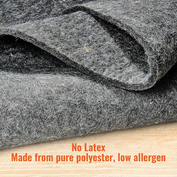 VEVOR Rug Pad Without Slip Resistance, Protective Cushioning Carpet Pad, 9' x 12', 1/4"Thick, 100% Pure Polyester Felt, 10-11㎡ Premium Comfort Underfoot Carpet Padding Rug Cushion for All Floors, Gray