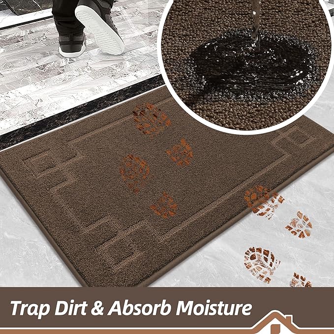 BEQHAUSE Door Mat 24" x 60", Non-Slip Door Mats Indoor Entryway Rugs Washable Low-Profile Absorbent and Stain Resist Floor Mats, Dog Door Mat for Front Back Door, Muddy Wet Shoes & Paws, Brown