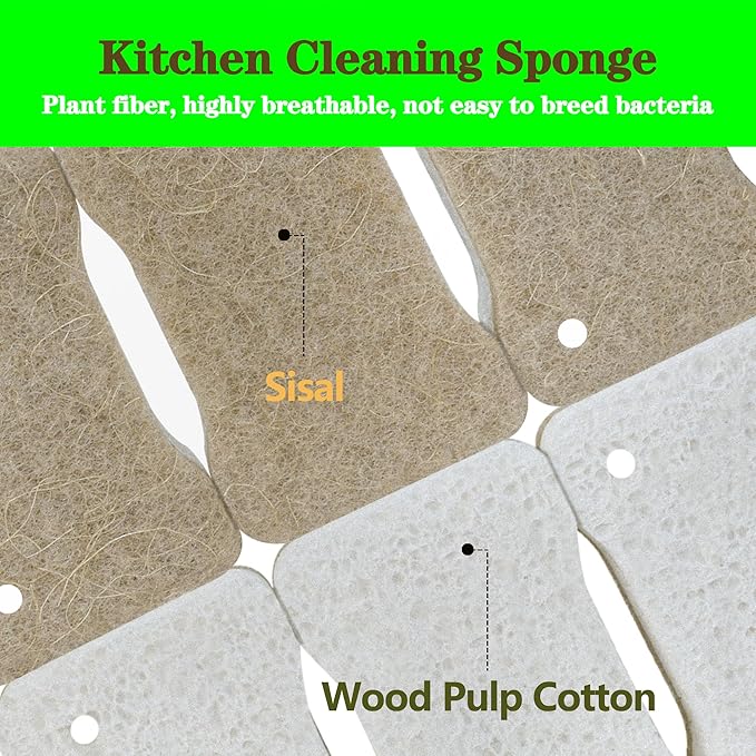 Organic Compostable Biodegradable Cellulose Sponges for Cleaning Kitchen Dishes/Sink/Pot/Potato, 15 Pack