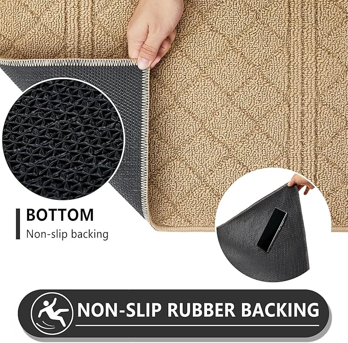 REFETONE Indoor Doormat, Front Back Door Mat 24"x36" Absorbent Rubber Backing Non Slip Door Mats, Low-Profile Resist Dirt Entrance Rugs, Machine Washable Door Rug Inside Floor Mat for Entryway, Brown