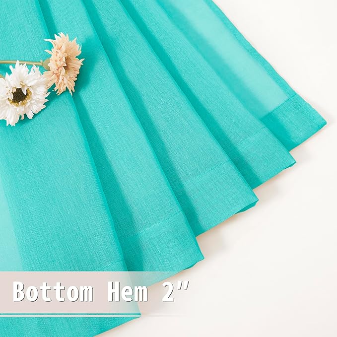 Tollpiz Sheer Door Curtains Closet Linen Textured Curtain Sheers Doorway Light Filtering Voile French Door Rod Pocket Curtains Patio Door, 54 x 63 inches Long, Aqua Blue, Set of 1 Panel