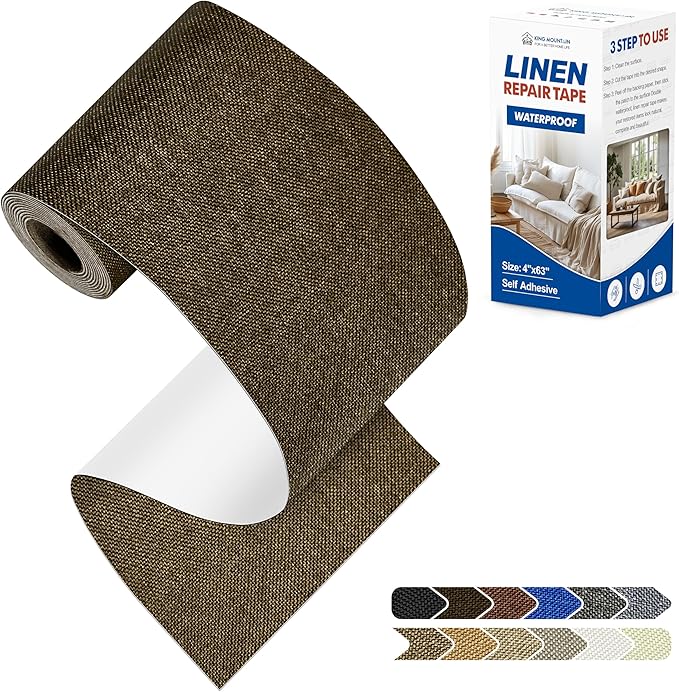 KING MOUNTAIN Linen Repair Patches, Self-Adhesive Fabric Patches, 4 X 63 inch Extra Size, Multi Color, Can be Used for Sofa Repair and Linen Clothes Repair (Dark Brown2.0)