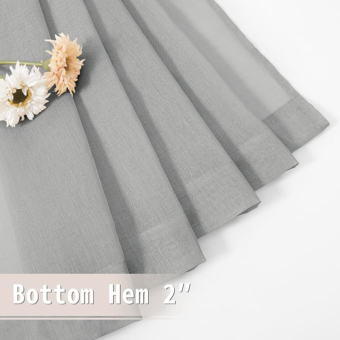 Tollpiz Sheer Curtains Closet Linen Textured Curtain Sheers Doorway Light Filtering Voile Patio Glass Door Rod Pocket Curtains French Door, 54 x 80 inches Long, Silver Grey, Set of 1 Panel