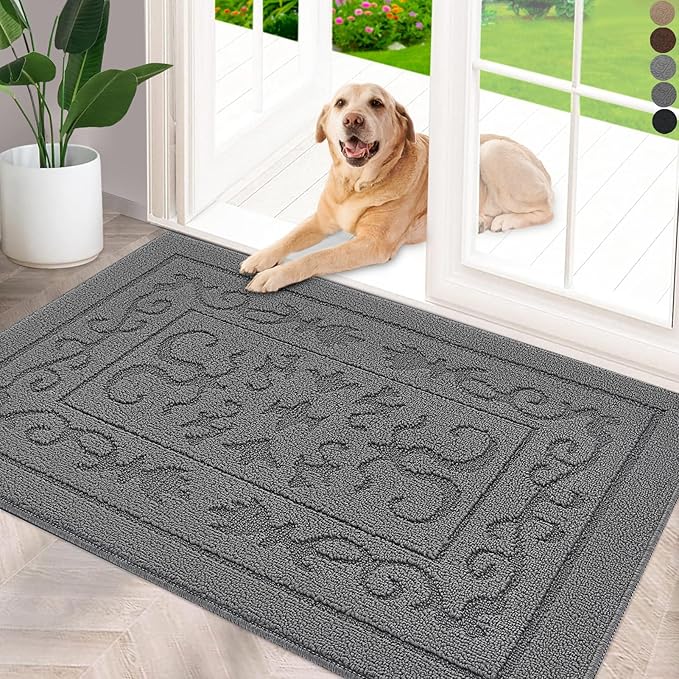FONEYI Indoor Door Mat 32" x 40", Dirt Trapper Door Mats Non-Slip Entryway Rugs Washable, Absorbent Resist Dirt Welcome Mat, Low Profile Inside Floor Mats for Front Back Door and Entryway, Grey