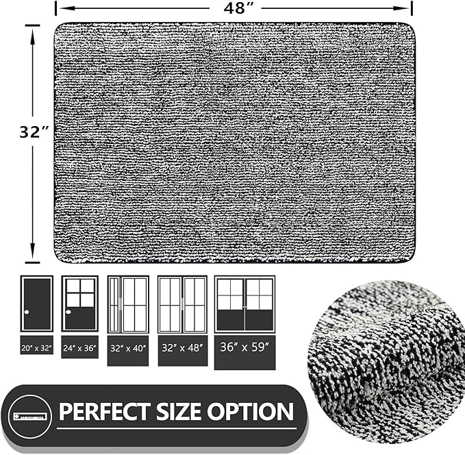 REFETONE Indoor Doormat, Front Door Mat 32"x48" Absorbent Rubber Backing Non Slip Back Door Mats, Washable Low-Profile Inside Floor Mat Door Rugs for Entryway, Resist Dirt Mud Mat for Dogs, Black