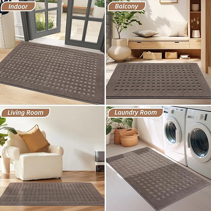 BEQHAUSE Waffle Door Mats Indoor 20"x32", Dog Mat for Muddy Paws Absorbent and Dirt Resist Floor Mats Non-Slip Washable Rugs for Entryway, Welcome Mat for Front Back Door, Muddy Wet Shoes, Brown