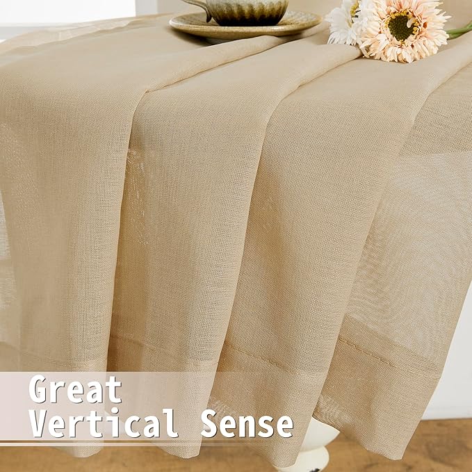 Tollpiz Sheer Curtain Closet Linen Textured Curtain Sheers Doorway Light Filtering Voile French Door Rod Pocket Curtains Patio Glass Door, 25 x 80 inches Long, Beige, Set of 1 Panel