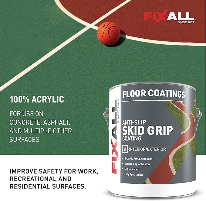 FIXALL Skid Grip Anti-Slip Coating, 1 Gallon, Crimson, Exceeds ADA Standards, Ideal for Safety Areas, Slip-Resistant Pavement, Cement & Concrete Paint