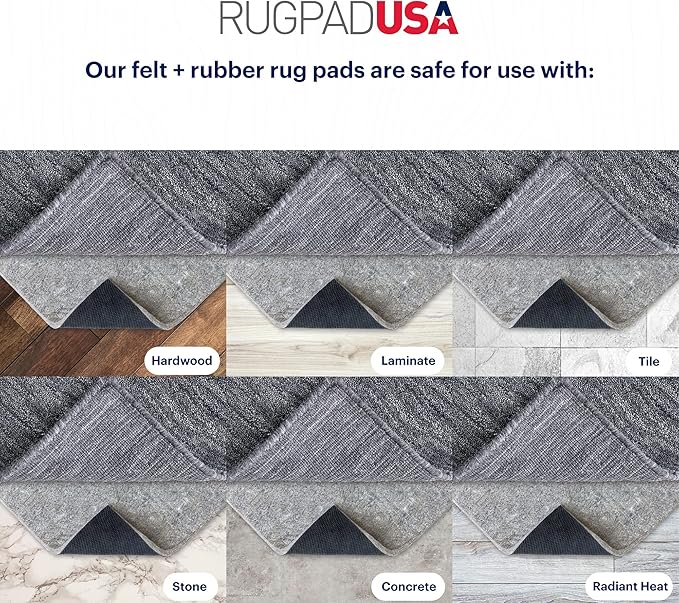 RUGPADUSA - Dual Surface - 2'x3' - 3/8" Thick - Felt + Rubber - Enhanced Non-Slip Rug Pad - Adds Comfort and Protection - for Hard Surface Floors