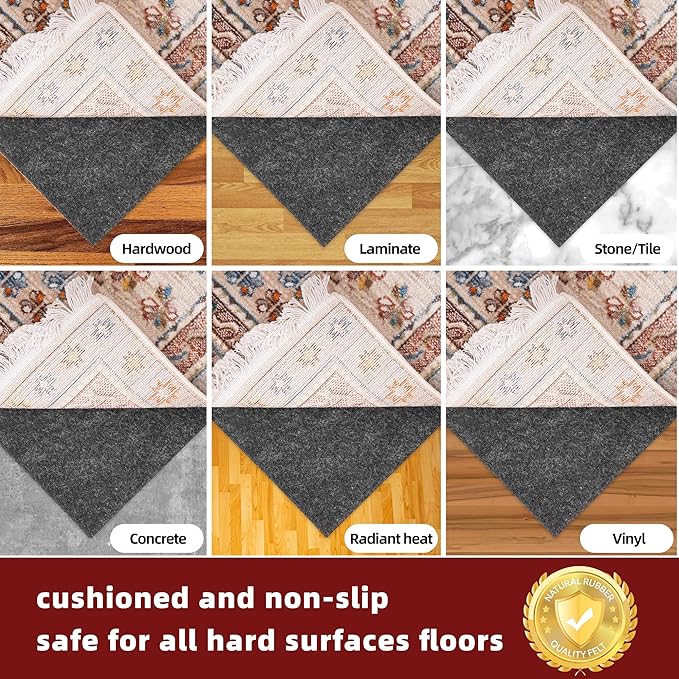 BAGAIL Felt and Natural Rubber Backing Rug Pads 1/8” Thick, 2.5 x 9.5 Ft Non Slip Rug Gripper Keep Rugs in Place, Under Area Rug Protective Cushioned Pads, Carpet Runners, Hardwood Floors Protection