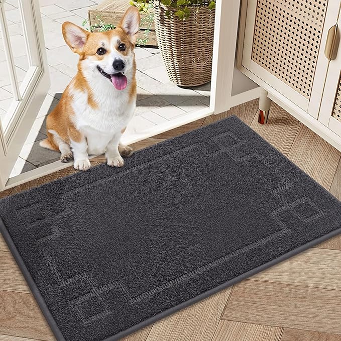 BEQHAUSE Door Mat 20" x 32", Non-Slip Door Mats Indoor Entryway Rugs Washable Low-Profile Absorbent and Stain Resist Floor Mats, Dog Door Mat for Front Back Door, Muddy Wet Shoes & Paws, Dark Grey