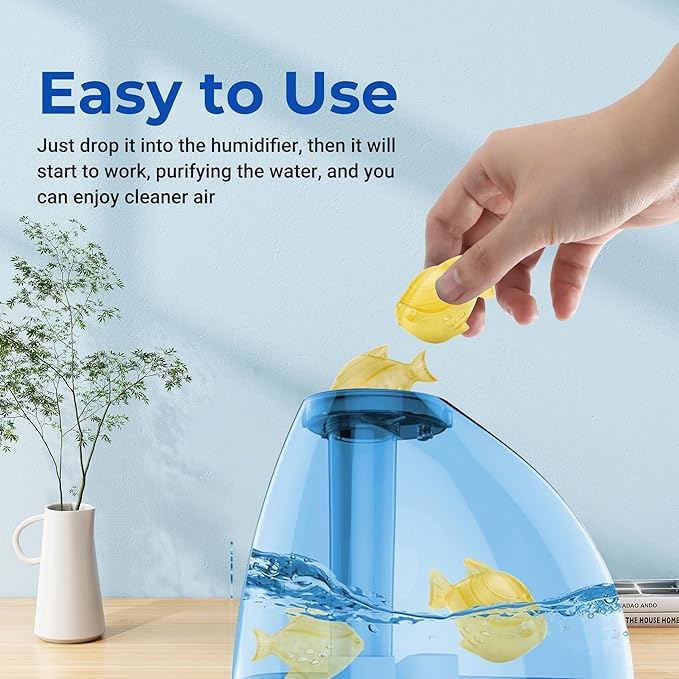 Funmit 6 Pack Universal Humidifier Cleaner Fish Compatible with Almost All Humidifiers and Fish Tanks, Purifies Water, Prevents Hard Water Build-Up, Reduces Scale, Yellow