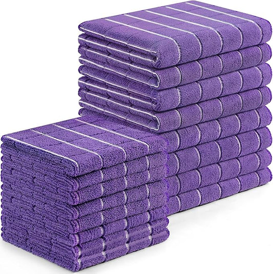 Homaxy Microfiber Kitchen Towels and Dishcloths Set, 16 Pack Soft and Absorbent Dish Hand Towels Bulk, 28 x 16 Inch & 12 x 12 Inch Quick Drying Rags for Washing Dishes, Purple