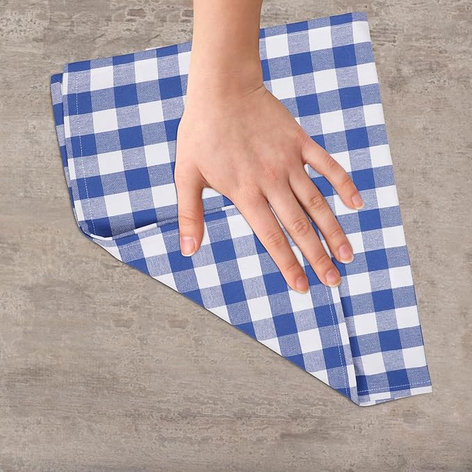 Kitchen Towels Set of 6 Soft Premium Cotton Highly Absorbent Dish Towels 18x28 Inches, Washable & Reusable Tea Towel, Quick Drying Dish Cloths with Hanging Loop - Blue/White, Checks