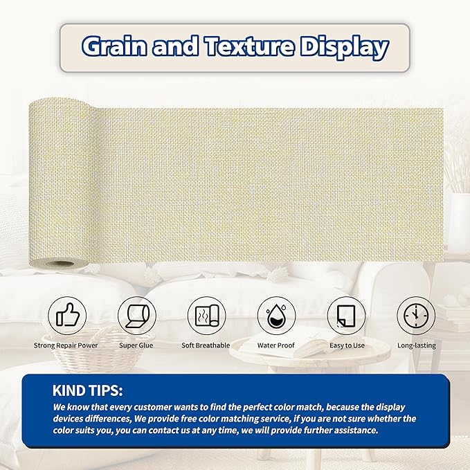 KING MOUNTAIN Linen Repair Patches, Self-Adhesive Fabric Patches, 4 X 63 inch Extra Size, Multi Color, Can be Used fo Sofa Repair and Linen Clothes Repair (Beige 1.0)