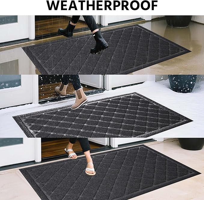 Front Door Mat Outside Entrance, 30" x 48" Heavy Duty All-Season All-Weather Waterproof Doormat Trap Dirt and Moisture Easy Clean Low Profile Patio Porch Entryway Mat