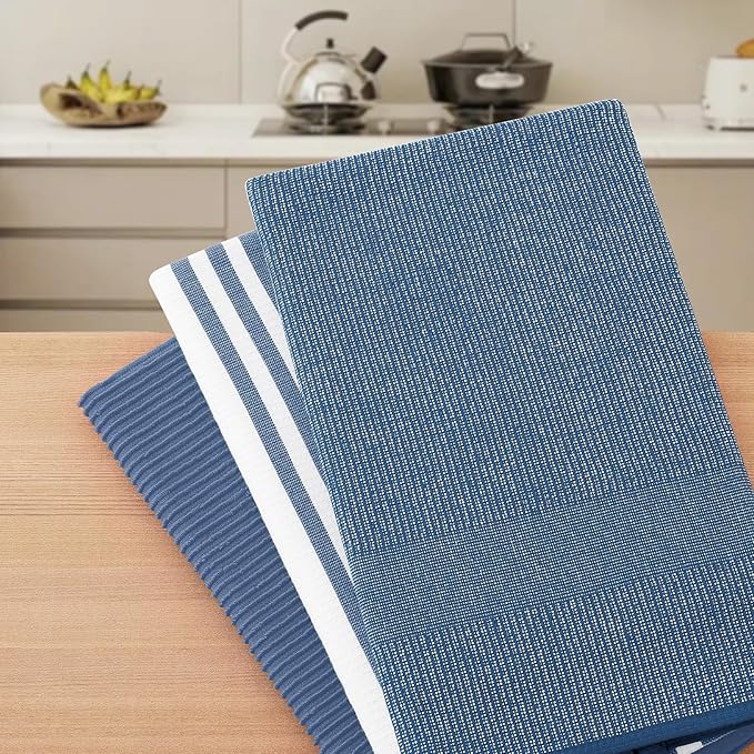 Homaxy Premium Kitchen Towels(18”x 28”, 6 Pack), Large Cotton 380 GSM Kitchen Hand Towels, Soft and Absorbent Terry Dish Towels, Multipurpose Tea Towel Set with Hanging Loop, Navy Blue